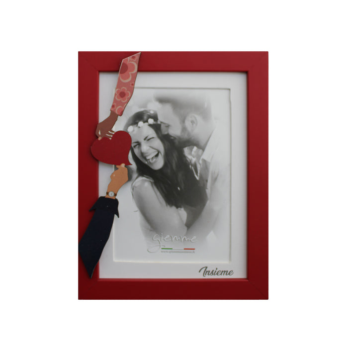 KQT212 Cornice in legno Rosso con applicazione coppia cuori