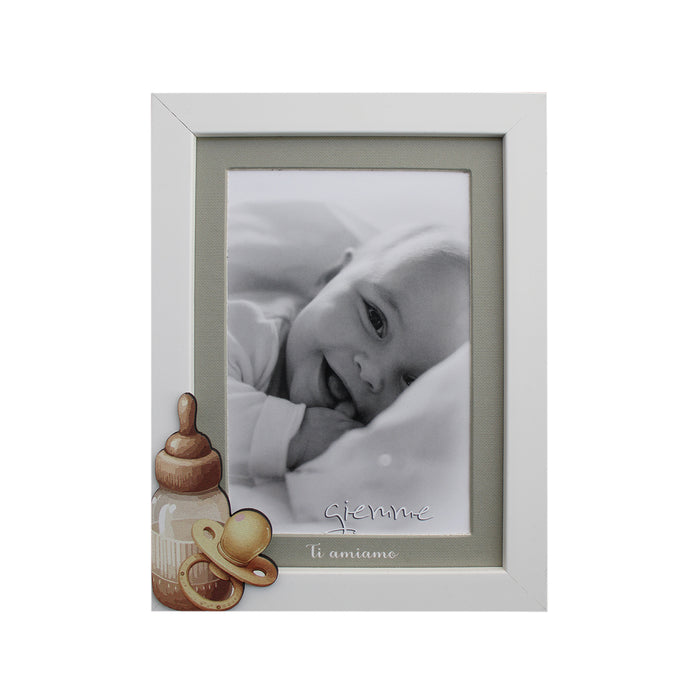 KBT167 Cornice legno bianca con applicazione biberon