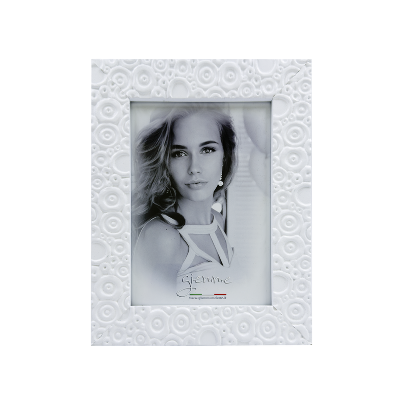KG105A Cornice in legno bianco con cerchi con rilievi