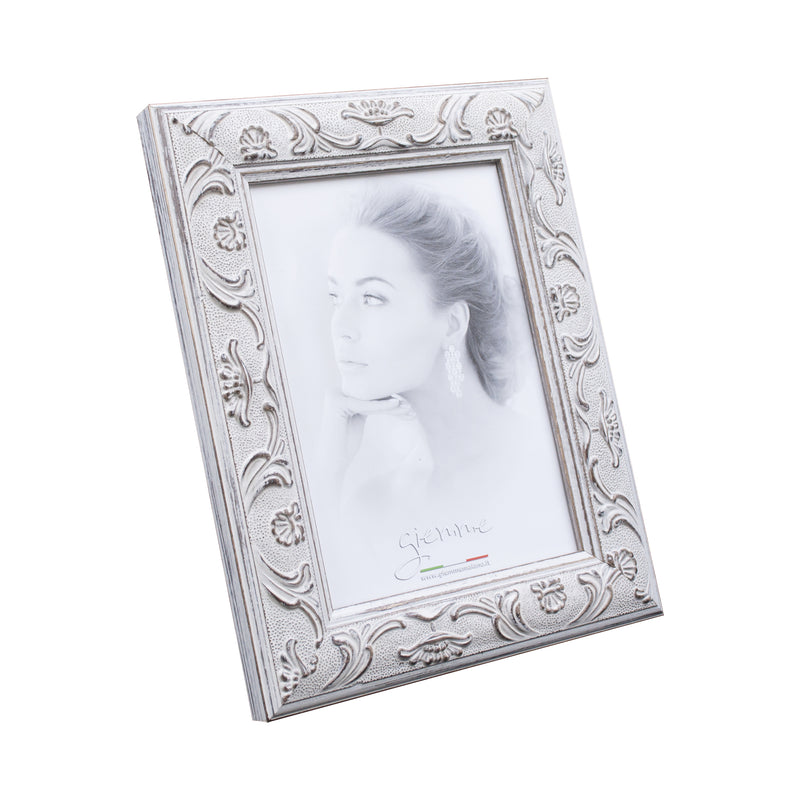 KG85A Cornice in legno bianco con rilievi  tortora