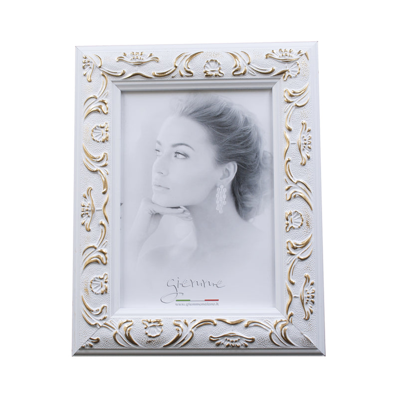 KG85C Cornice in legno bianco con rilievi oro
