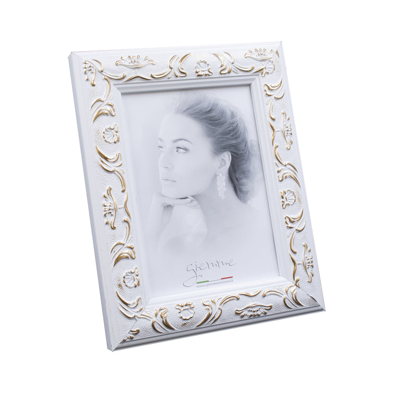 KG85C Cornice in legno bianco con rilievi oro