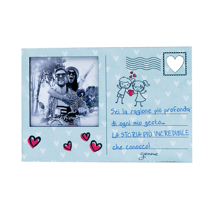 KQT185D portafoto cartolina in legno innamorati