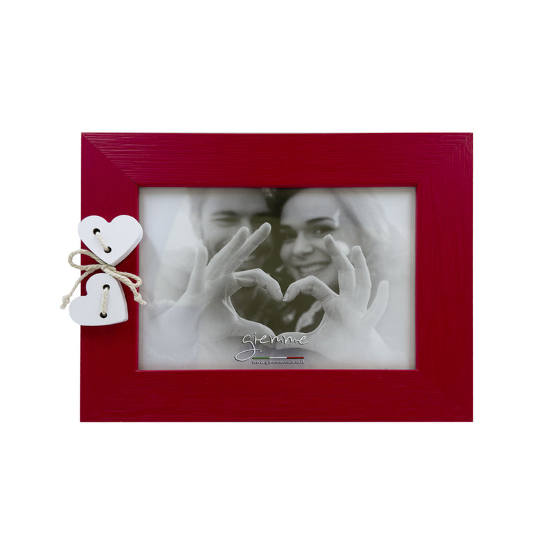 KQT192 Cornice rossa in legno con cuori bianci