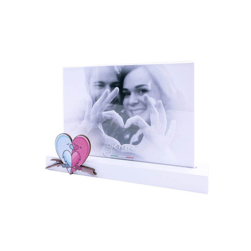 KQT200 cornice con base legno bianco e plexiglass con cuore