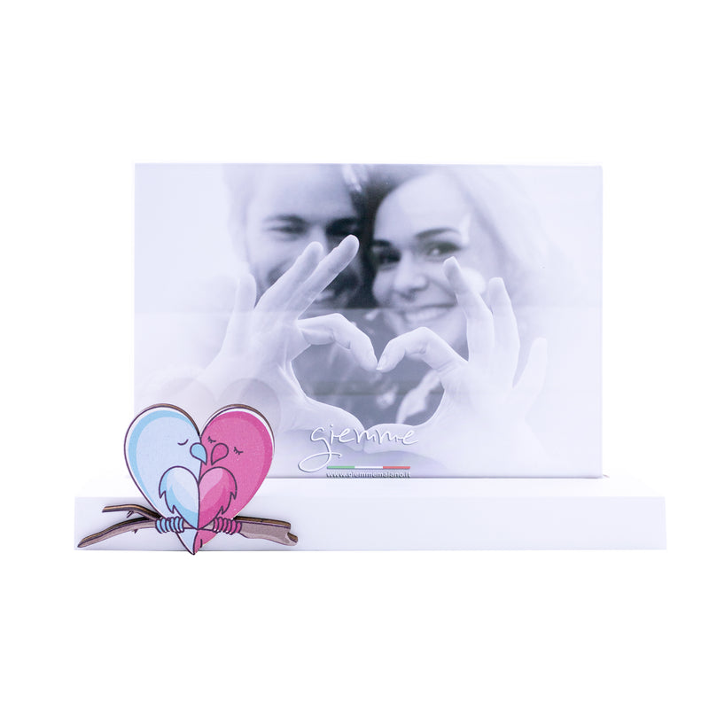 KQT200 cornice con base legno bianco e plexiglass con cuore