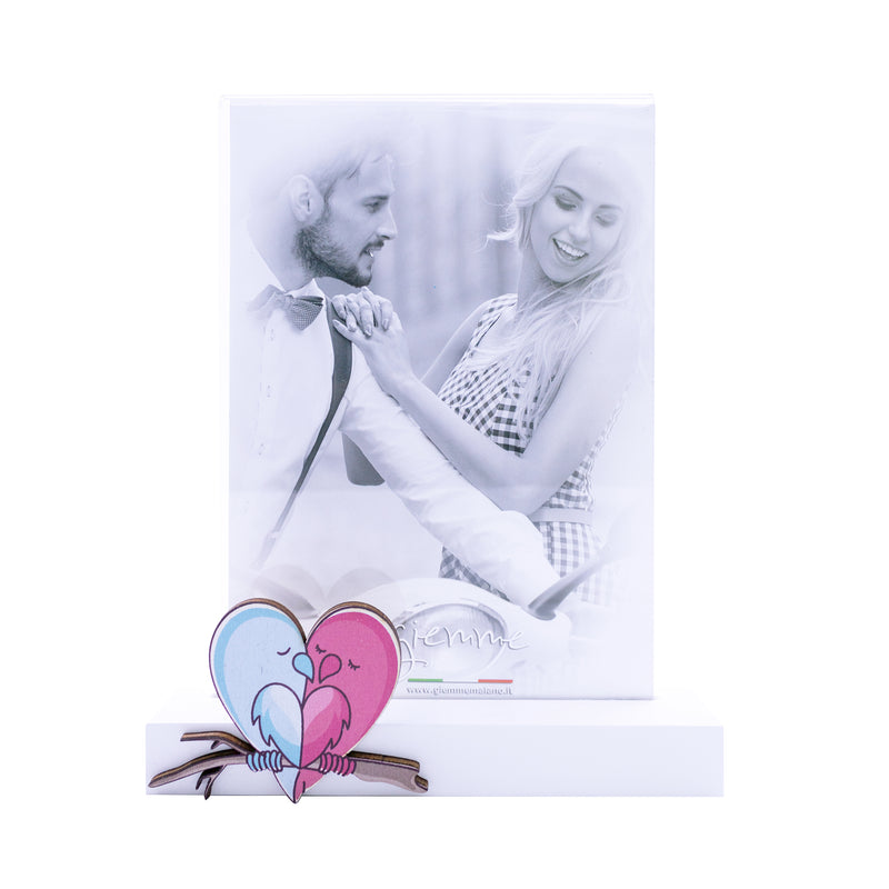 KQT202 cornice con base legno bianco e plexiglass con cuore