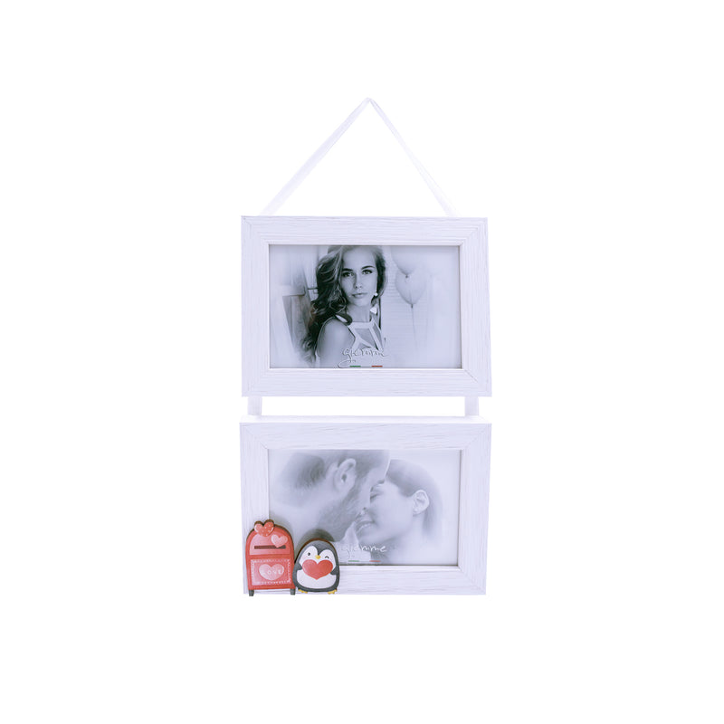 KQP205 cornice multifoto da parete con cuori pinguino