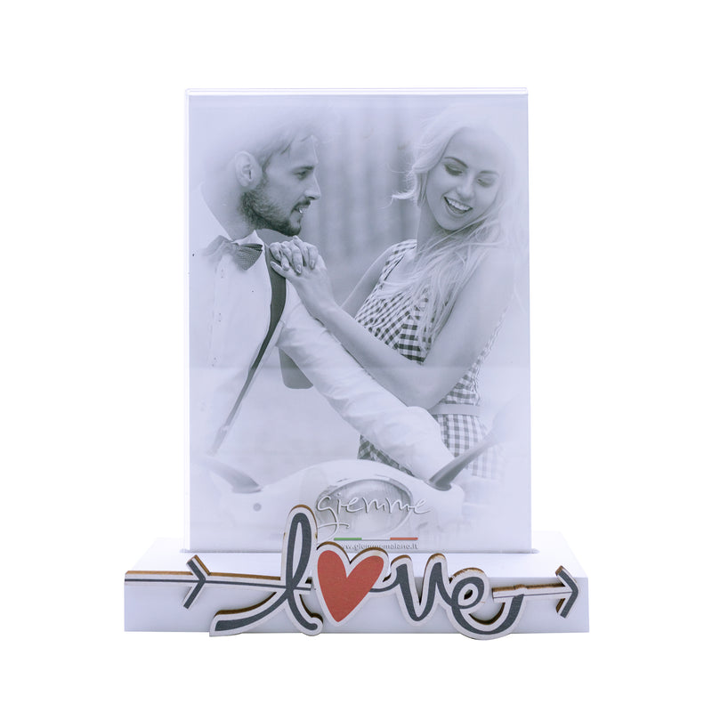 KQT206 cornice con base legno bianco e plexiglass con scritta Love