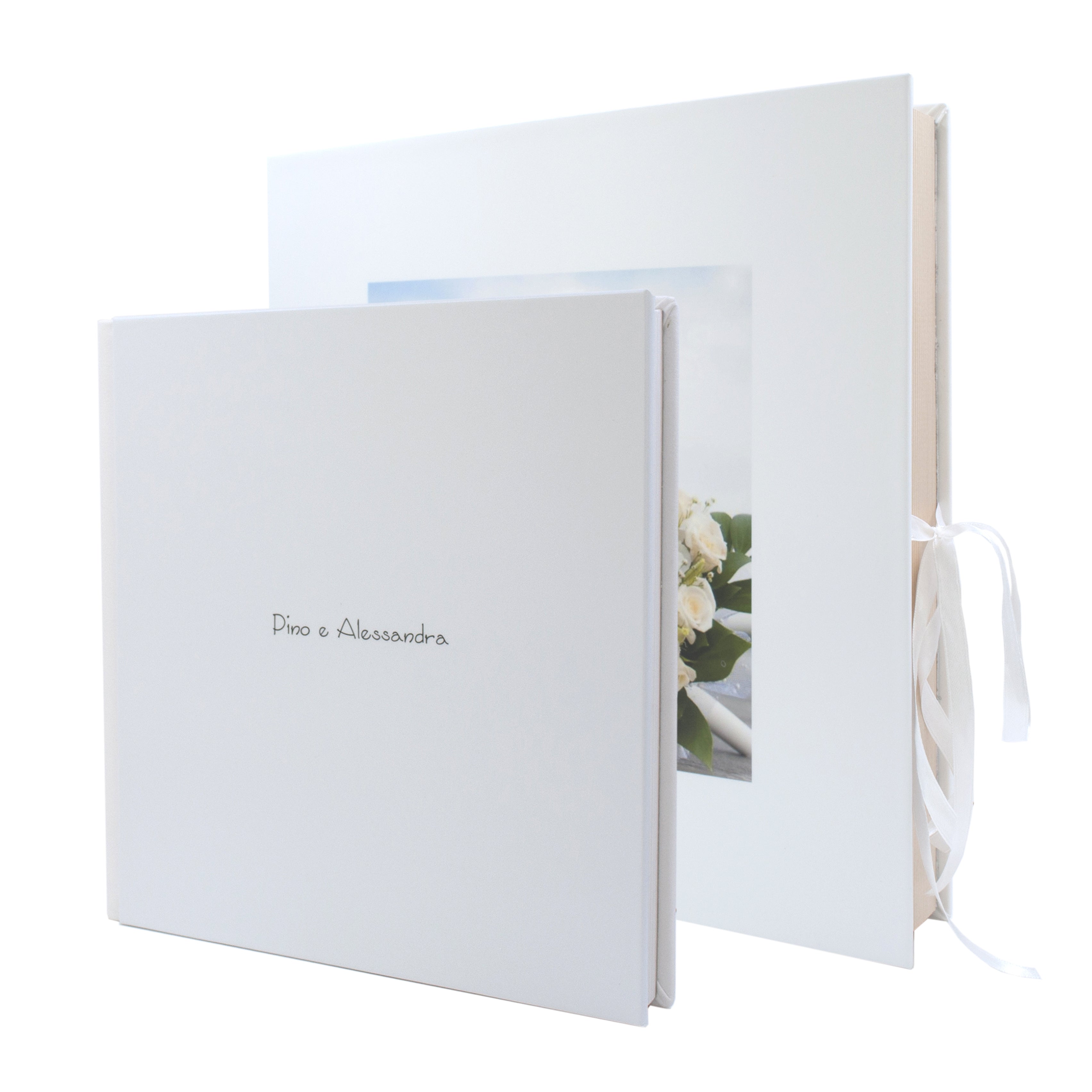 Album Fotografico Artigianale Giove Double - Similpelle Bianco/Macramè | Personalizzabile Con Incisione - Foto 2